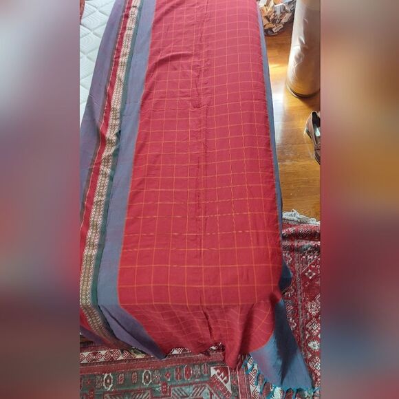 Large Shawl Wrap Deep Rich Colors Gold Trim 7 ft long - Picture 5 of 9